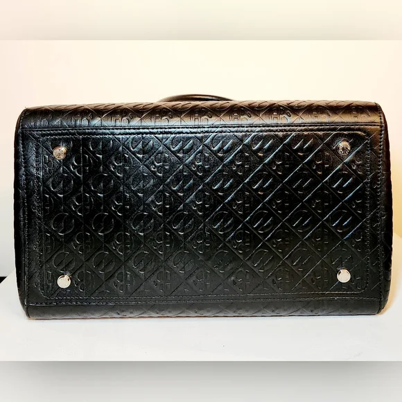 Henri bendel monogram embossed black leather top handle satchel bag - Picture 6 of 11